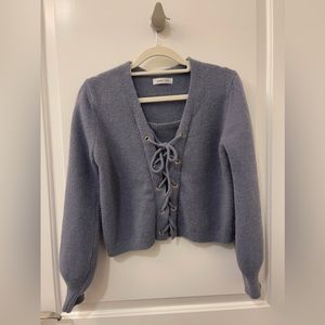 Blue Lace Up Sweater